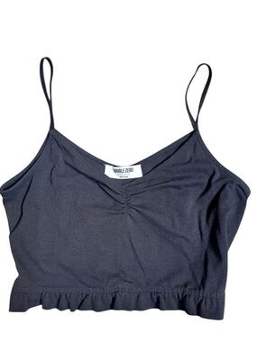 Double Zero Medium Black Ribbed Cropped Tank with V-Front Detail